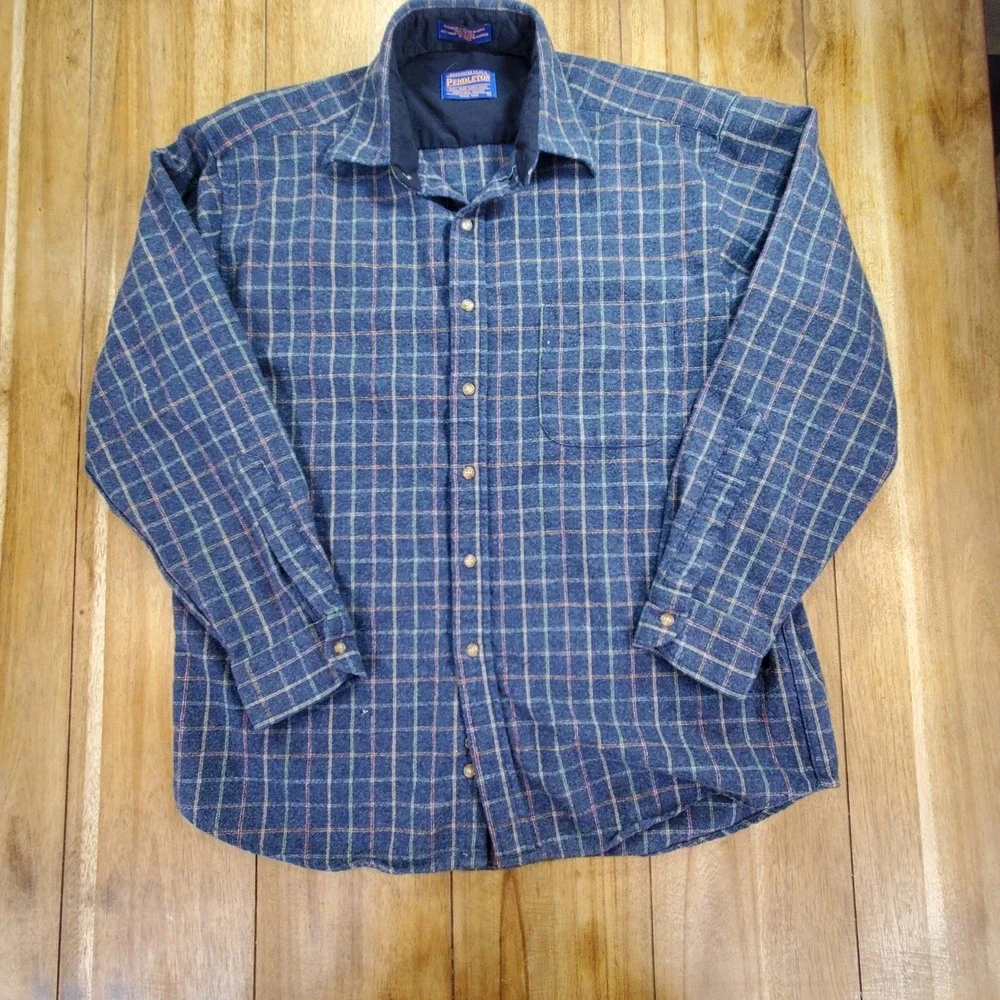 Pendleton Lodge Shirt Mens Large Wool Blue Plaid Flannel AA037-30964 Long Sleeve